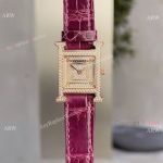 Stylish Hermes Heure H Rose Gold Pave Diamond Watches 21mm Ladies